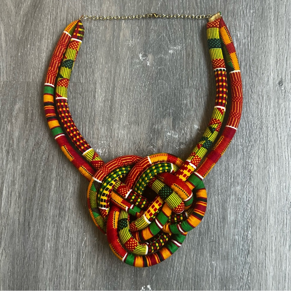 Colorful African-Inspired Ankara Multicolored Rope Necklace